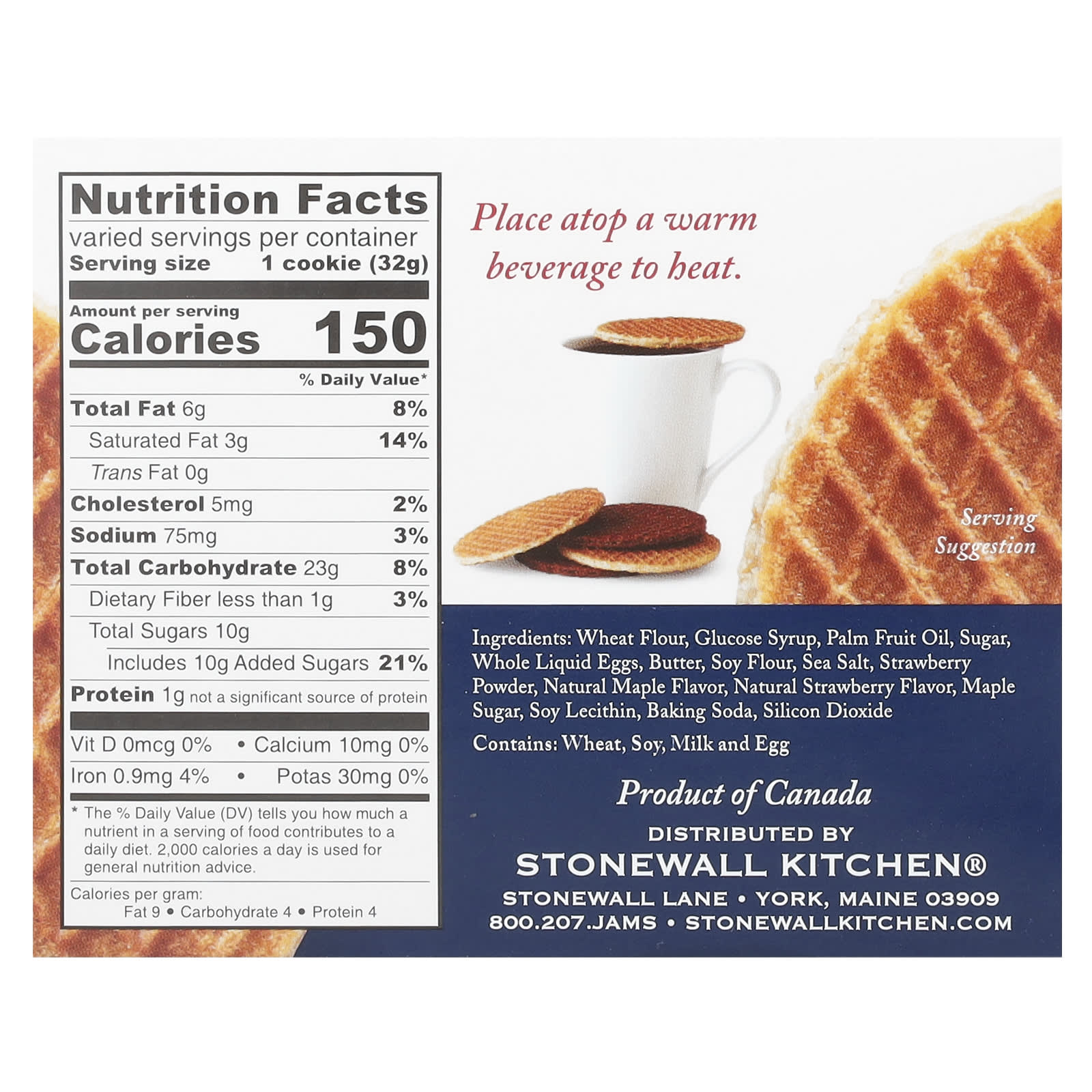 Stonewall Kitchen, Waffle Cookie, Strawberry Shortcake, 8 Dutch Waffle Cookies, 1.1 oz (32 g) Each - Image 2