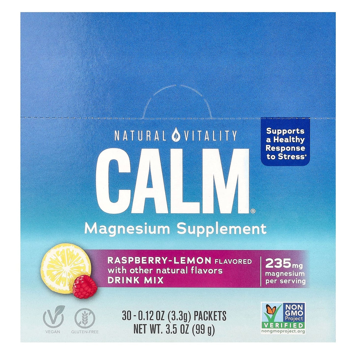 Natural Vitality, Calm, Magnesium Supplement Drink Mix, Raspberry-Lemon, 30 Packets, 0.12 oz (3.3 g) Each - Image 1