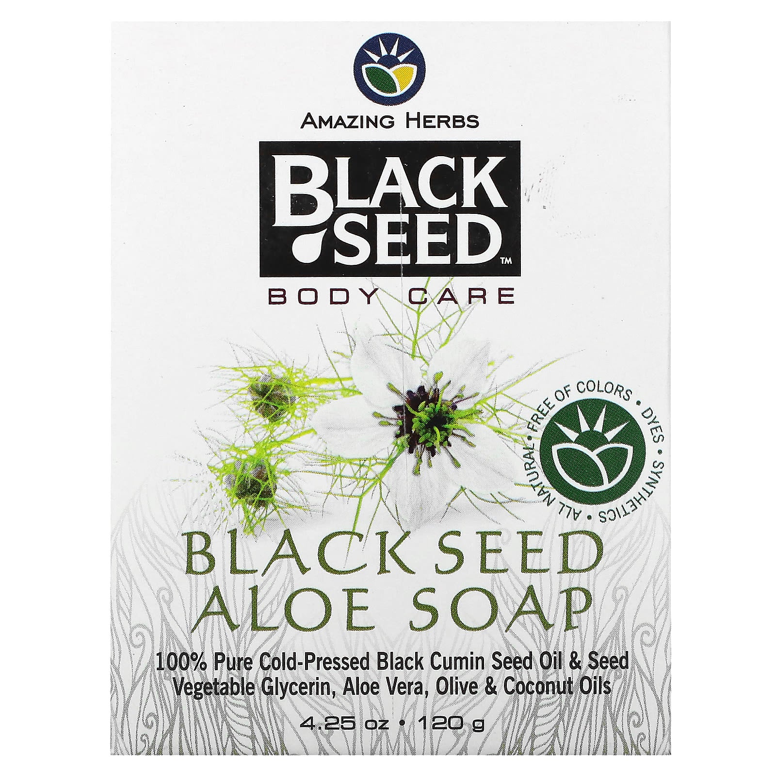 Black Seed Aloe Soap for Irritated Skin, 4.25 oz (120 g) - Amazing Herbs - Image 1