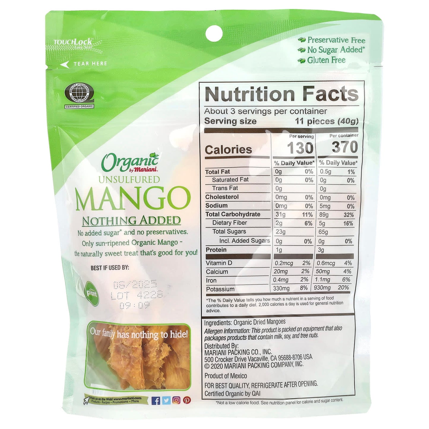 Mariani, Organic Unsulfured Mango, 4 oz (113 g) - Image 2