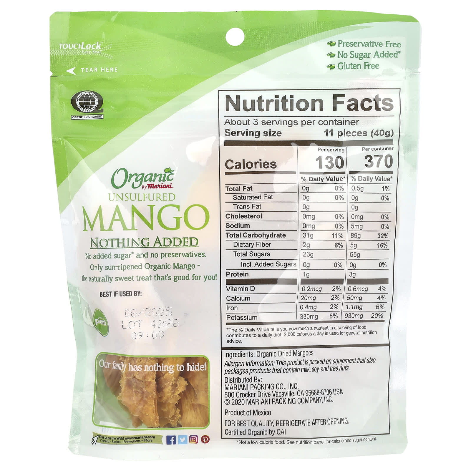 Mariani, Organic Unsulfured Mango, 4 oz (113 g) - Image 2