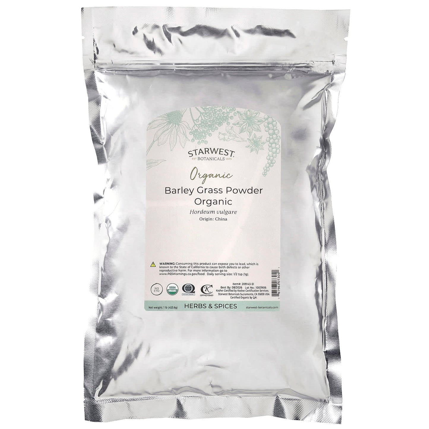 Starwest Botanicals, Organic Barley Grass Powder, 1 lb (453.6 g) - Image 2