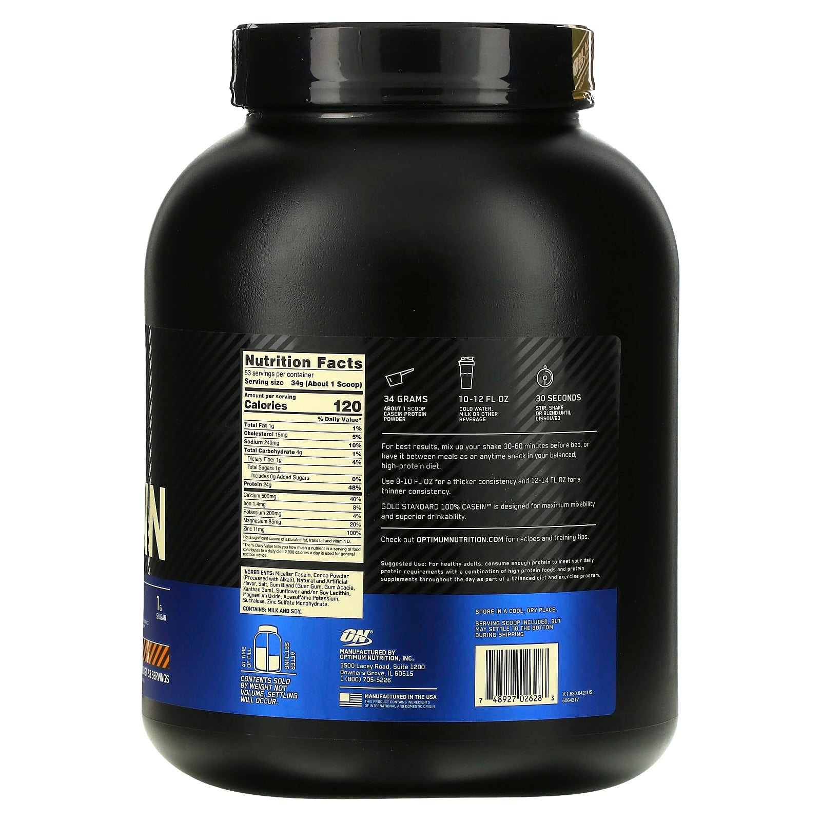 Optimum Nutrition, Gold Standard® 100% Casein, Chocolate Peanut Butter, 3.97 lb (1.8 kg) - Image 2