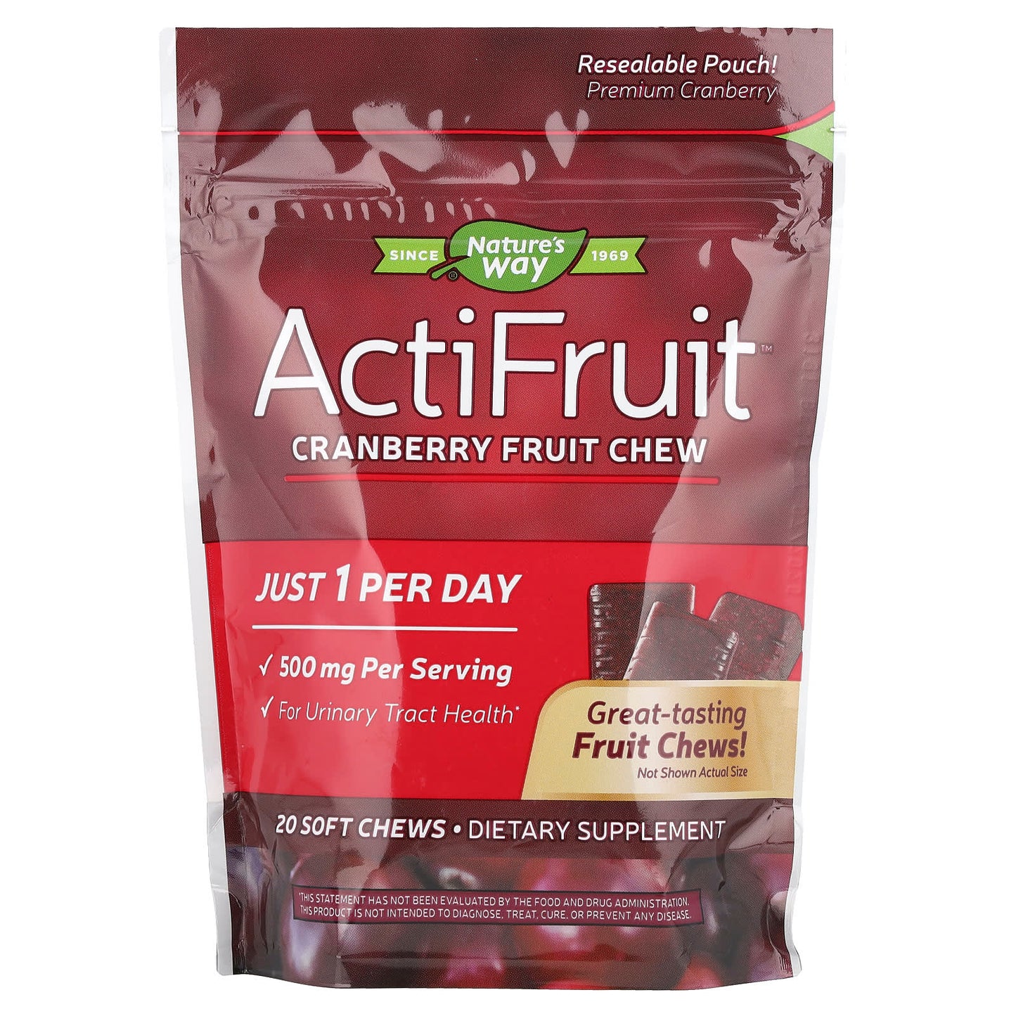 Nature's Way, ActiFruit™, Cranberry Fruit Chew, 500 mg, 20 Soft Chews - Image 1