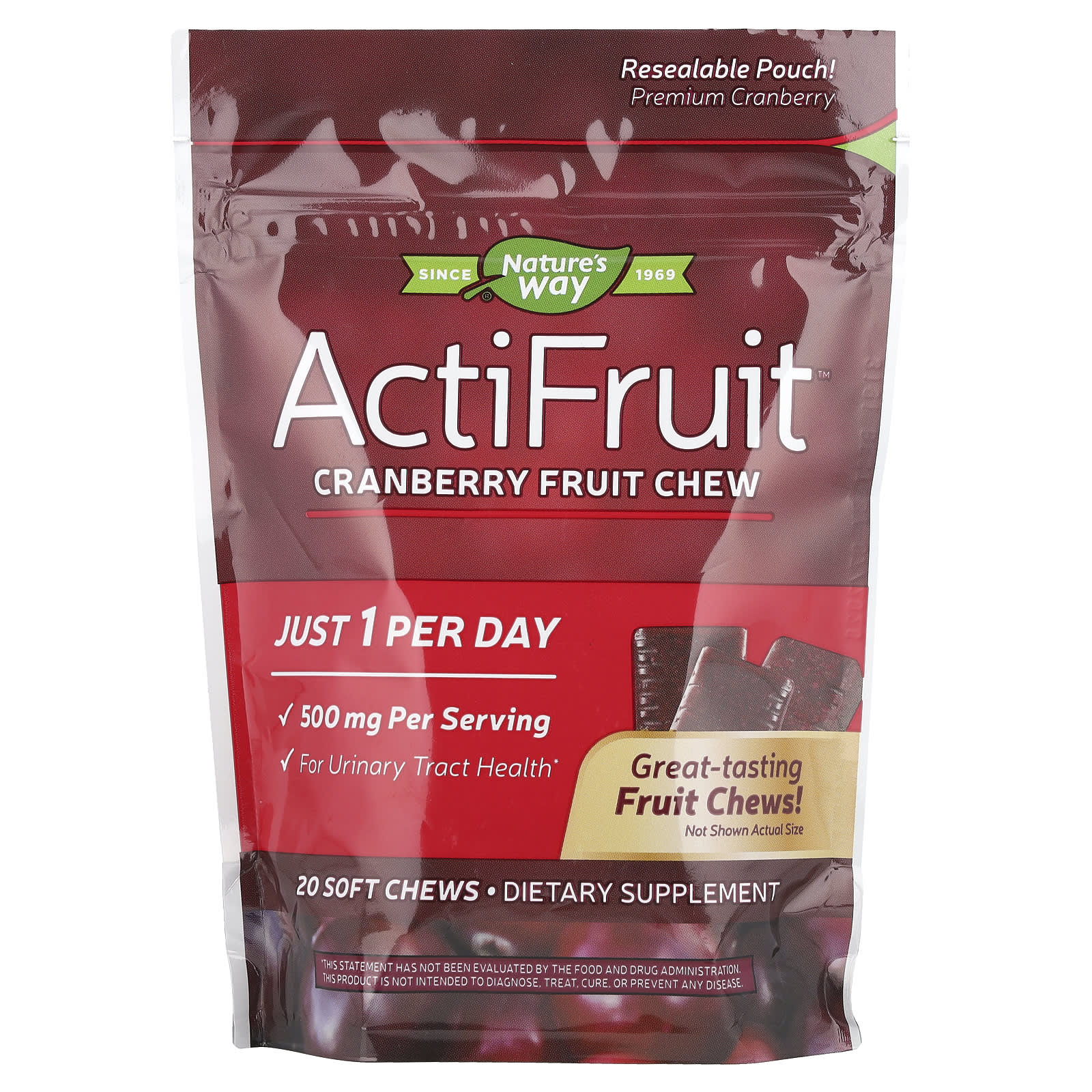 Nature's Way, ActiFruit™, Cranberry Fruit Chew, 500 mg, 20 Soft Chews - Image 1