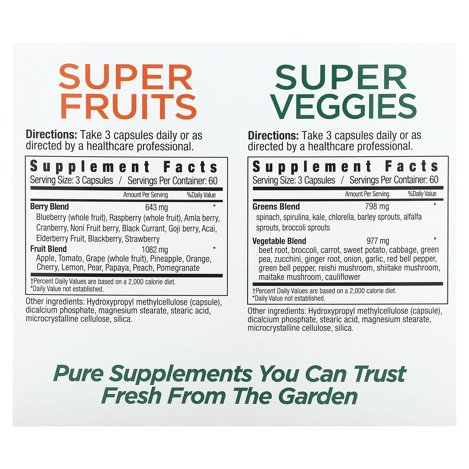 Country Farms Super Fruits & Veggies Supplement, 2 Pack, 360 Capsules - Image 2