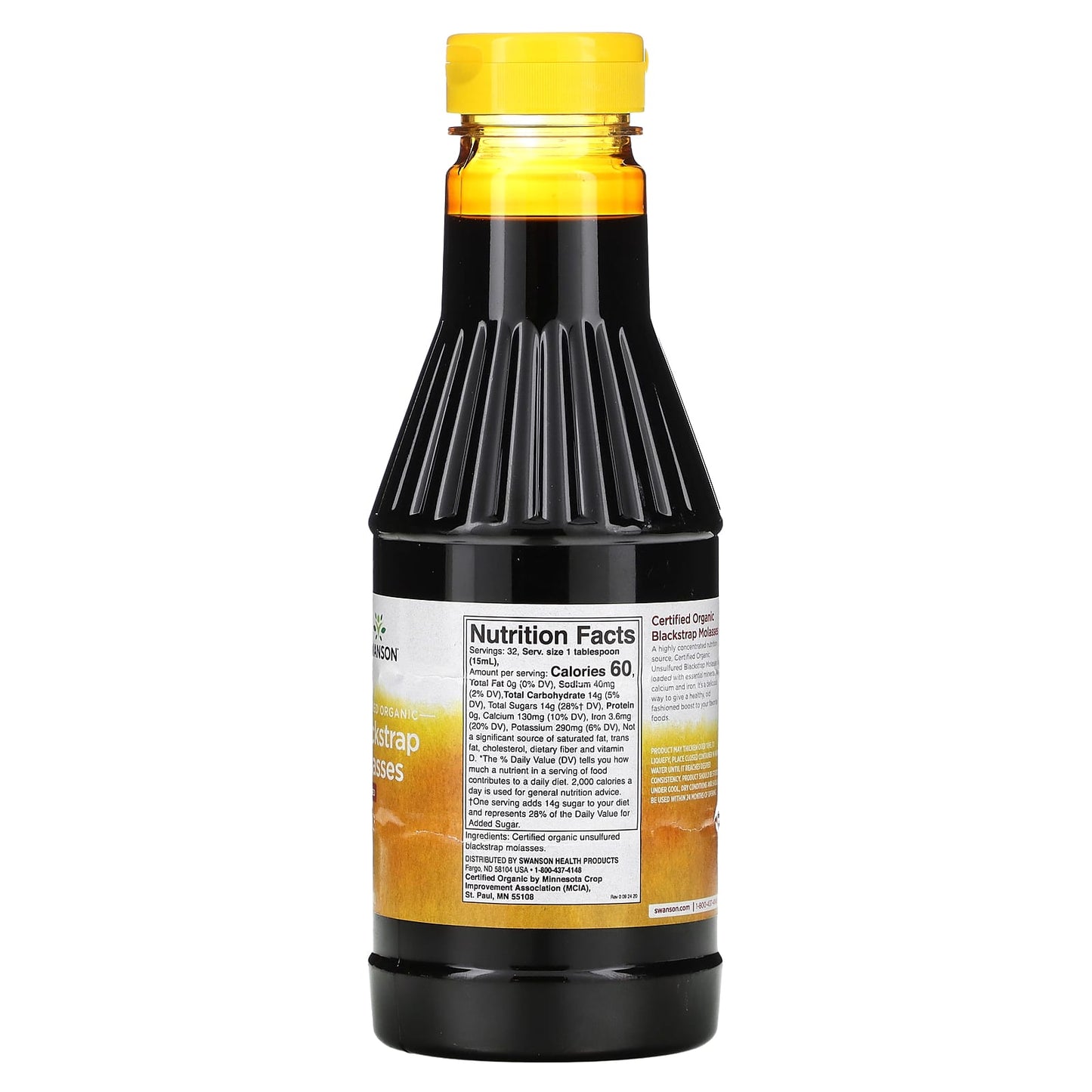 Swanson, Certified Organic Blackstrap Molasses, Unsulfured, 16 fl oz (473 ml) - Image 2