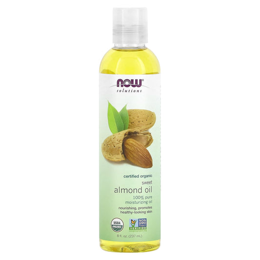 NOW Foods, Solutions, Certified Organic Sweet Almond Oil, 8 fl oz (237 ml) - Image 1