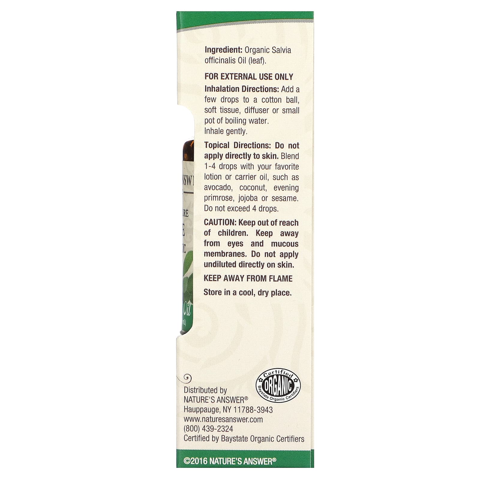 Nature's Answer, 100% Pure Organic Essential Oil, Sage, 0.5 fl oz (15 ml) - Image 2