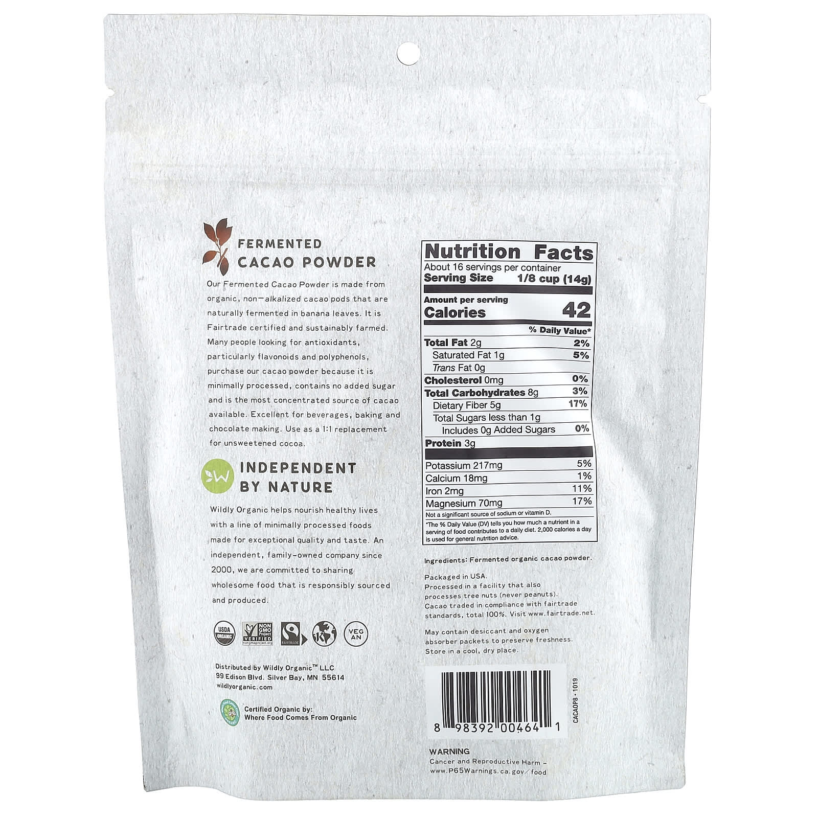 Wildly Organic, Fermented Cacao Powder, 8 oz (227 g) - Image 2