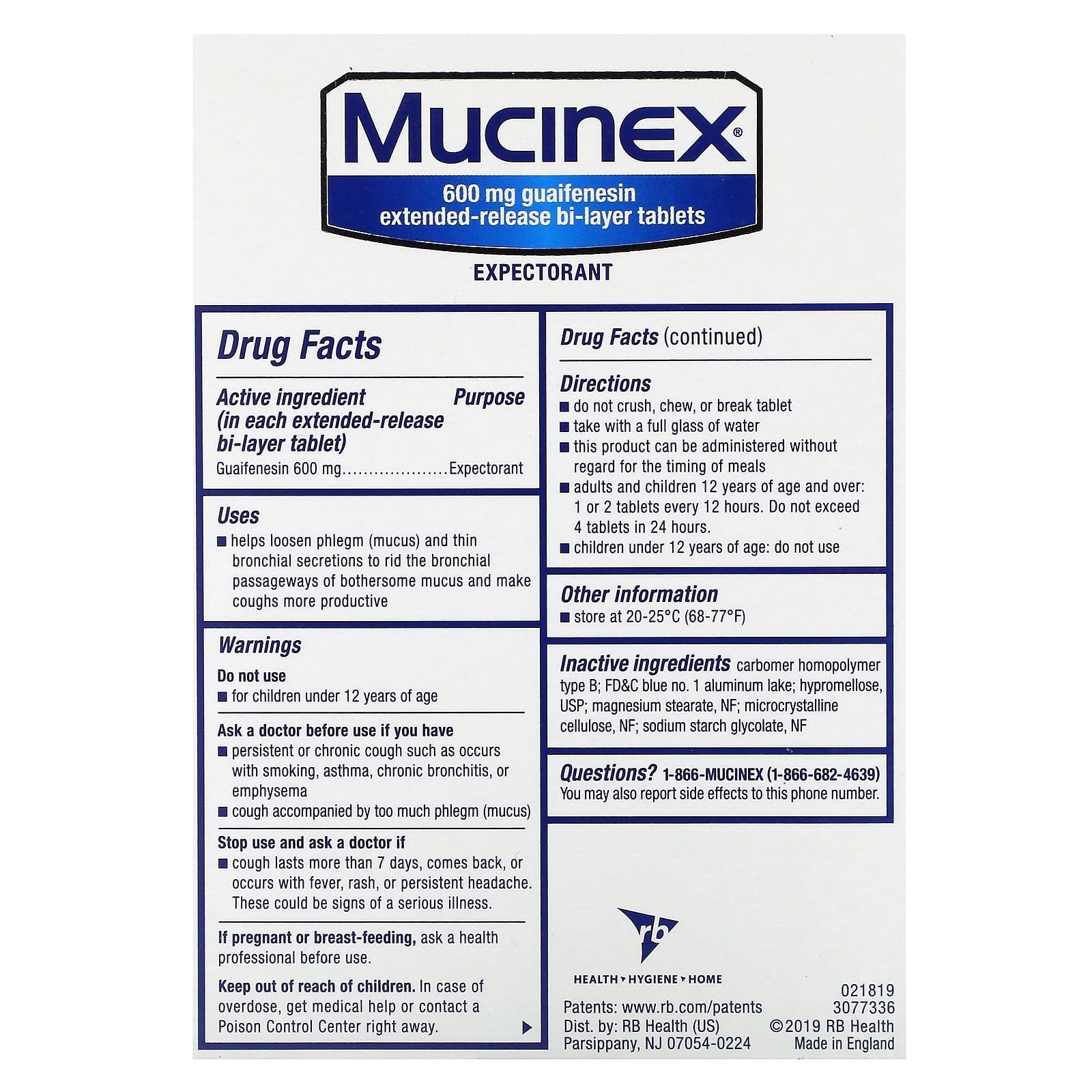 Mucinex, 600 mg, 40 Extended-Release Bi-Layer Tablets - Image 2