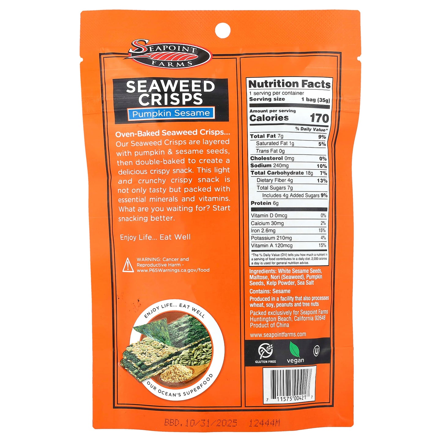 Seapoint Farms, Seaweed Crisps, Pumpkin Sesame, 1.2 oz (35 g) - Image 2