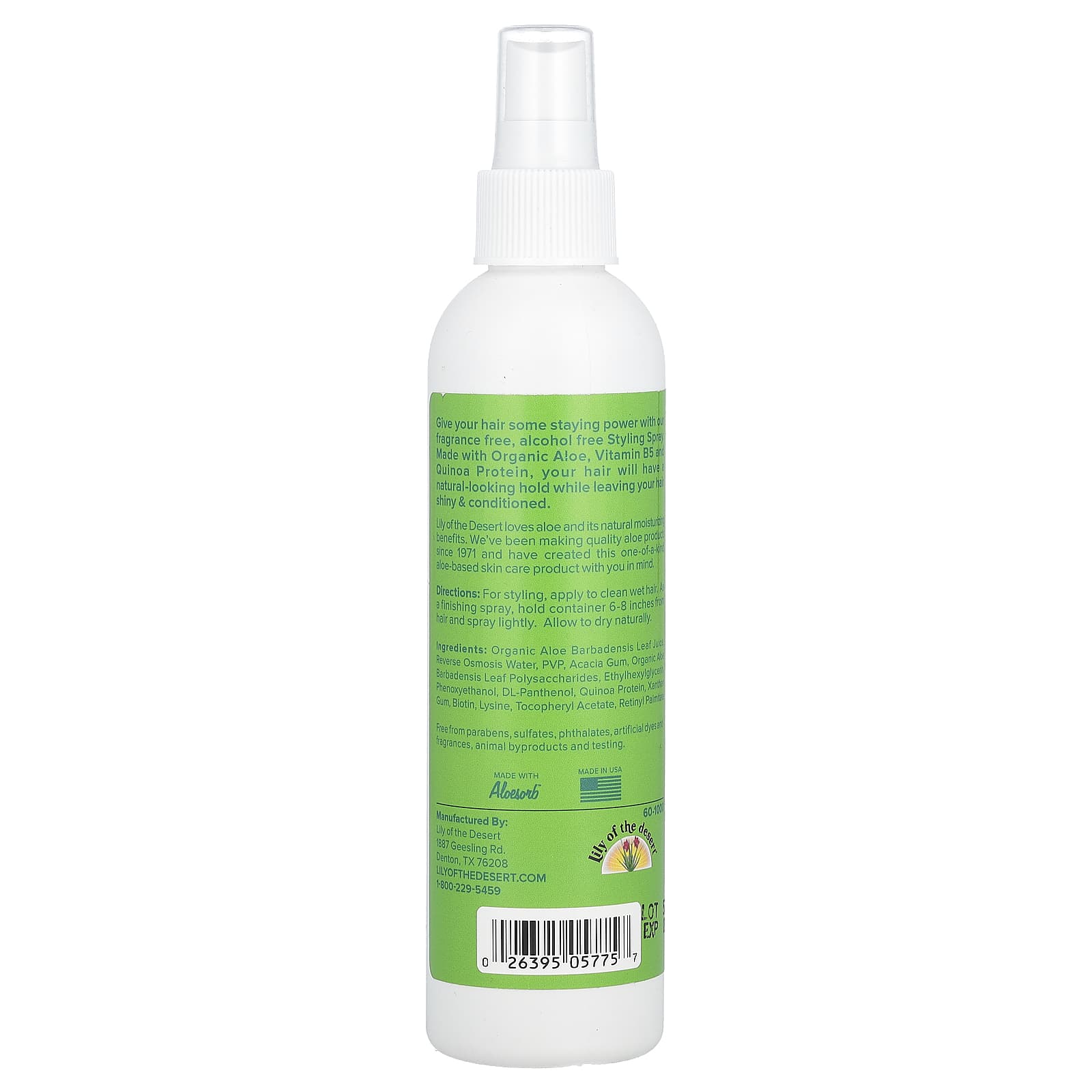 Lily of the Desert, Styling Spray, Natural Hold, Fragrance Free, 8 fl oz (236 ml) - Image 2