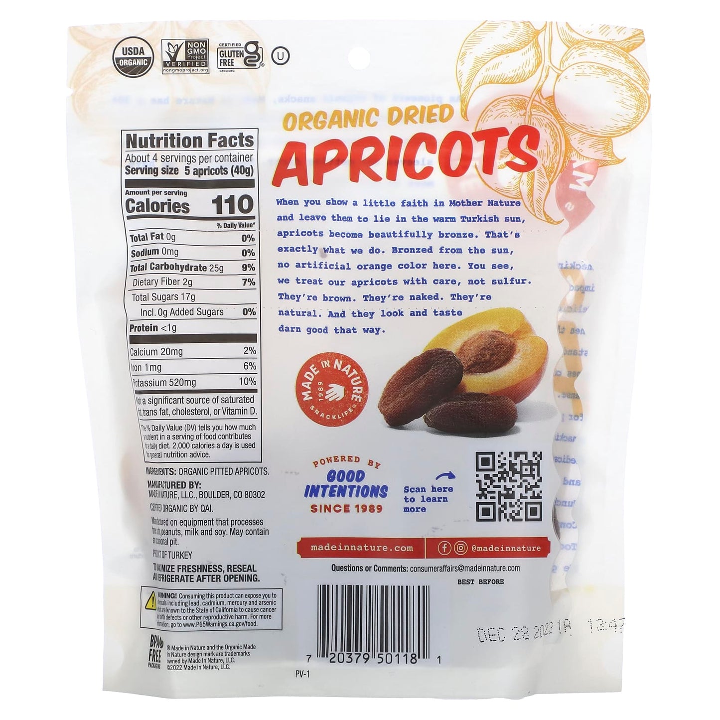 Made in Nature, Organic Dried Apricots, Tree-Ripened & Unsulfured, 6 oz (170 g) - Image 2