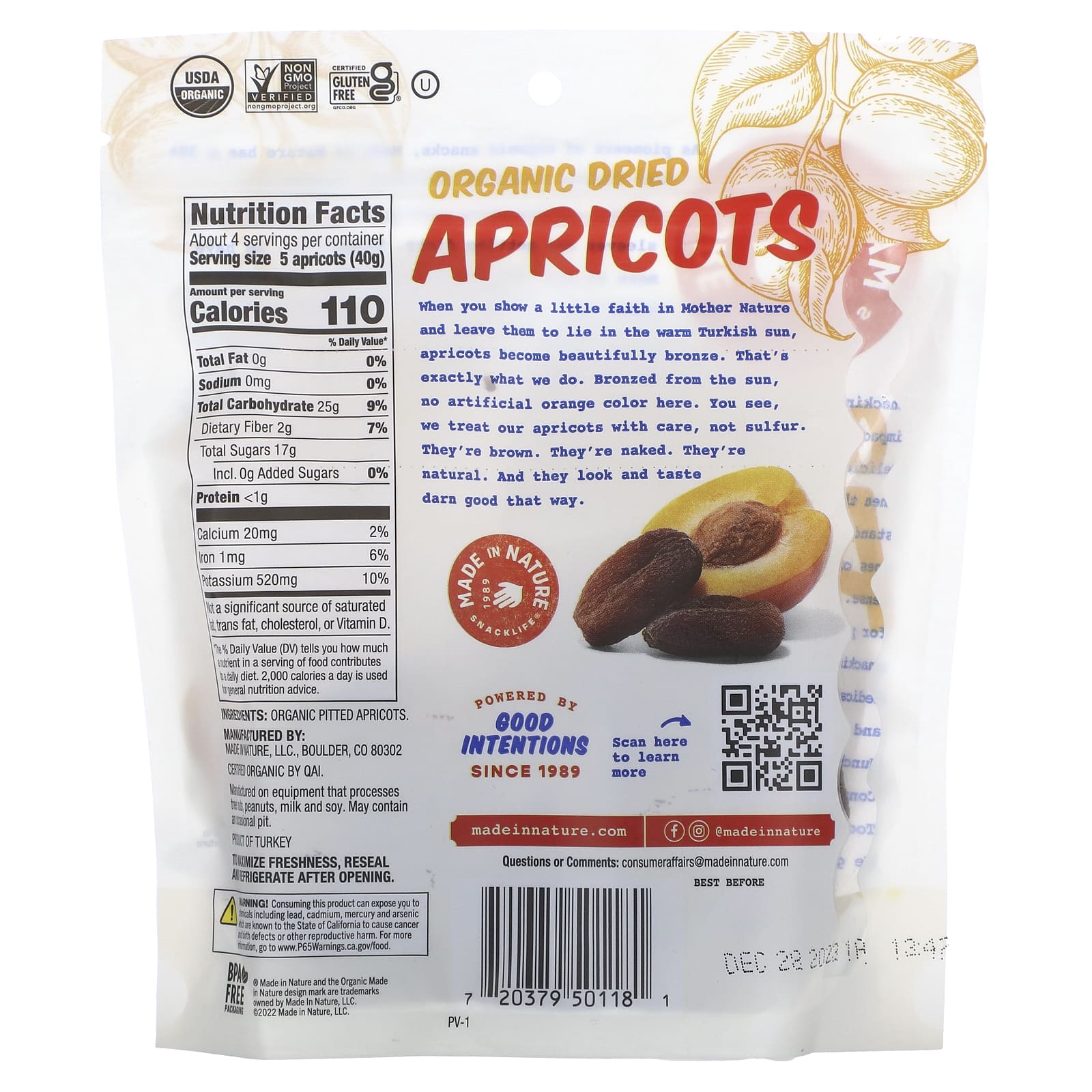 Made in Nature, Organic Dried Apricots, Tree-Ripened & Unsulfured, 6 oz (170 g) - Image 2
