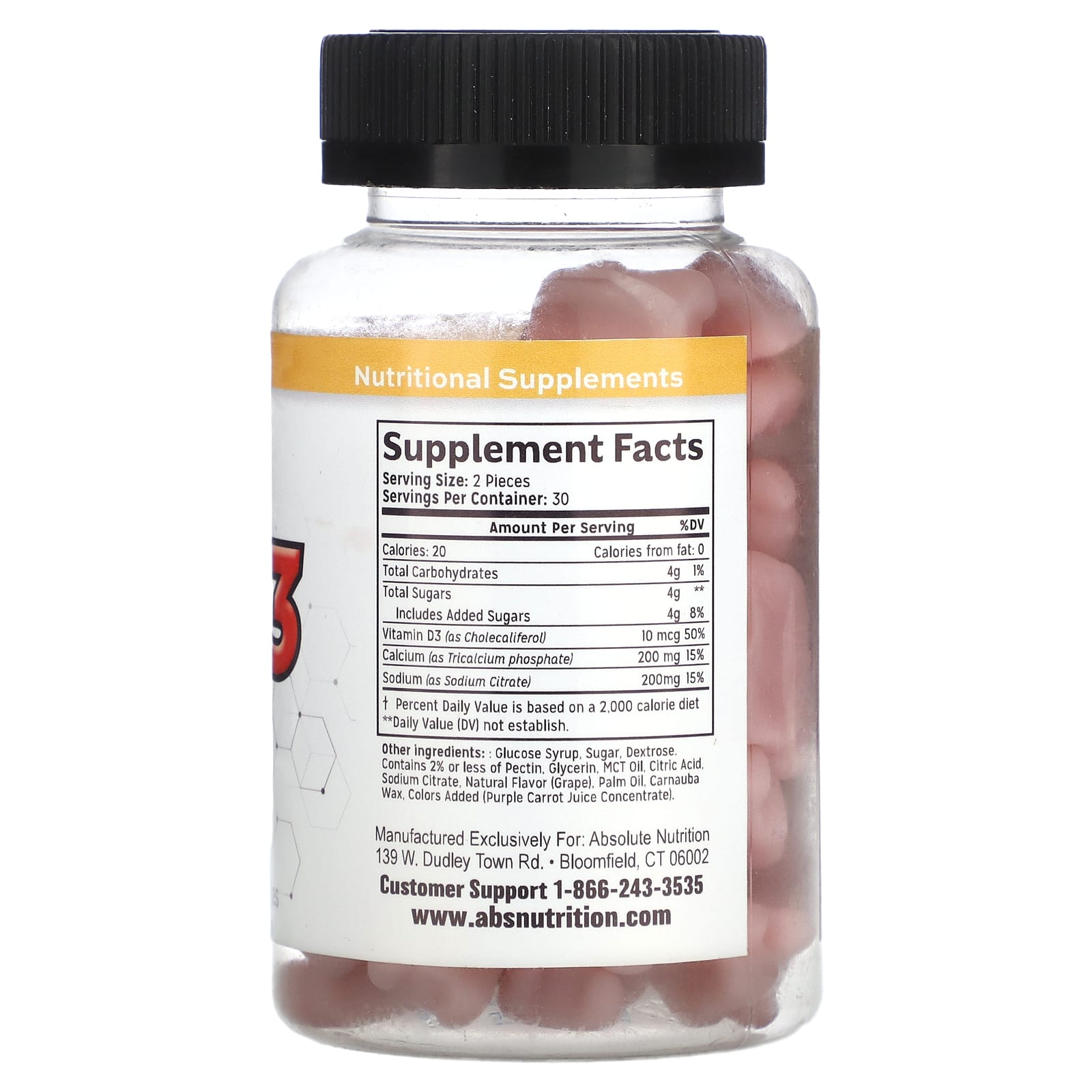 Absolute Nutrition Grape Calcium D3 Gummies for Strong Bones - Image 2