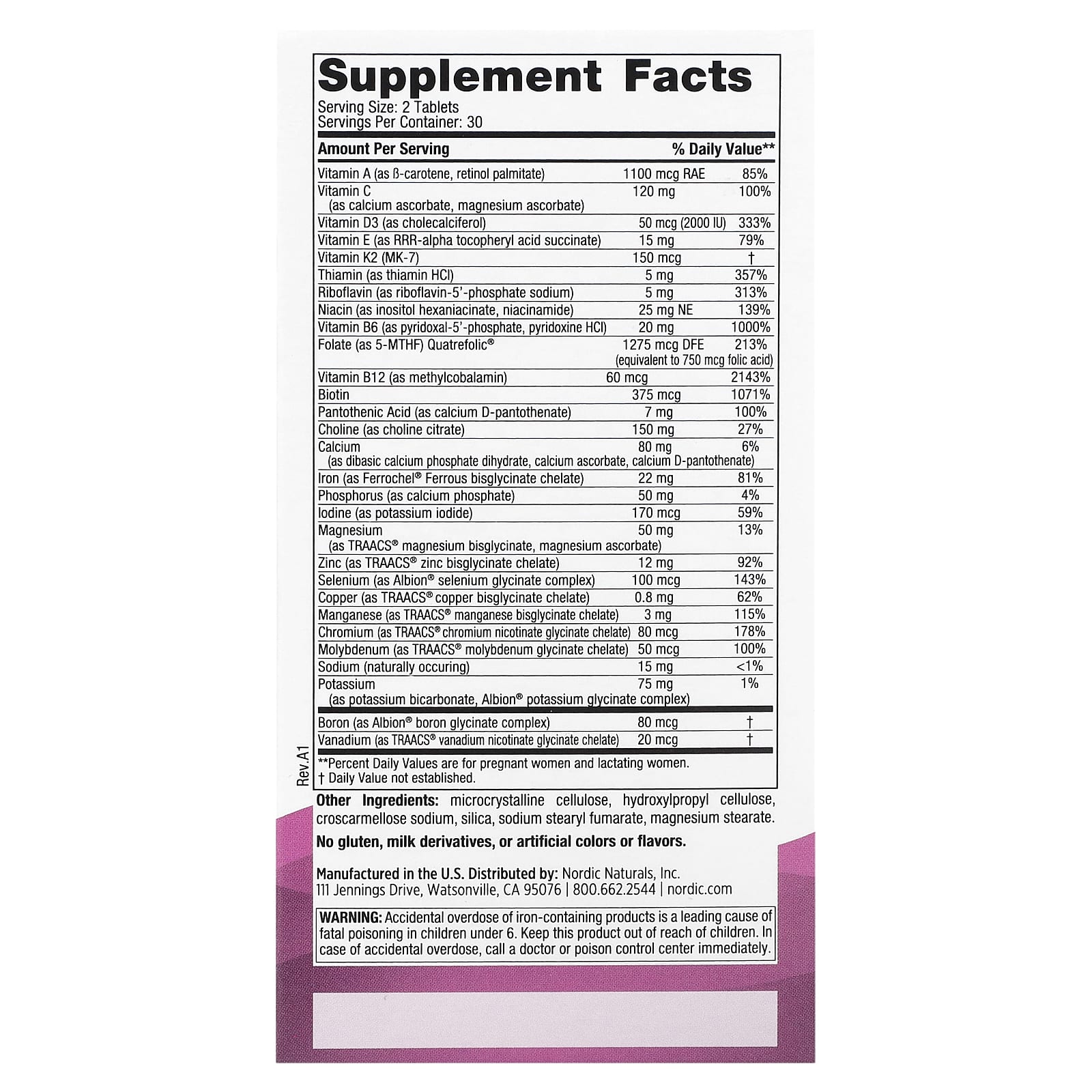 Nordic Naturals, Prenatal Multivitamin, 60 Tablets - Image 2