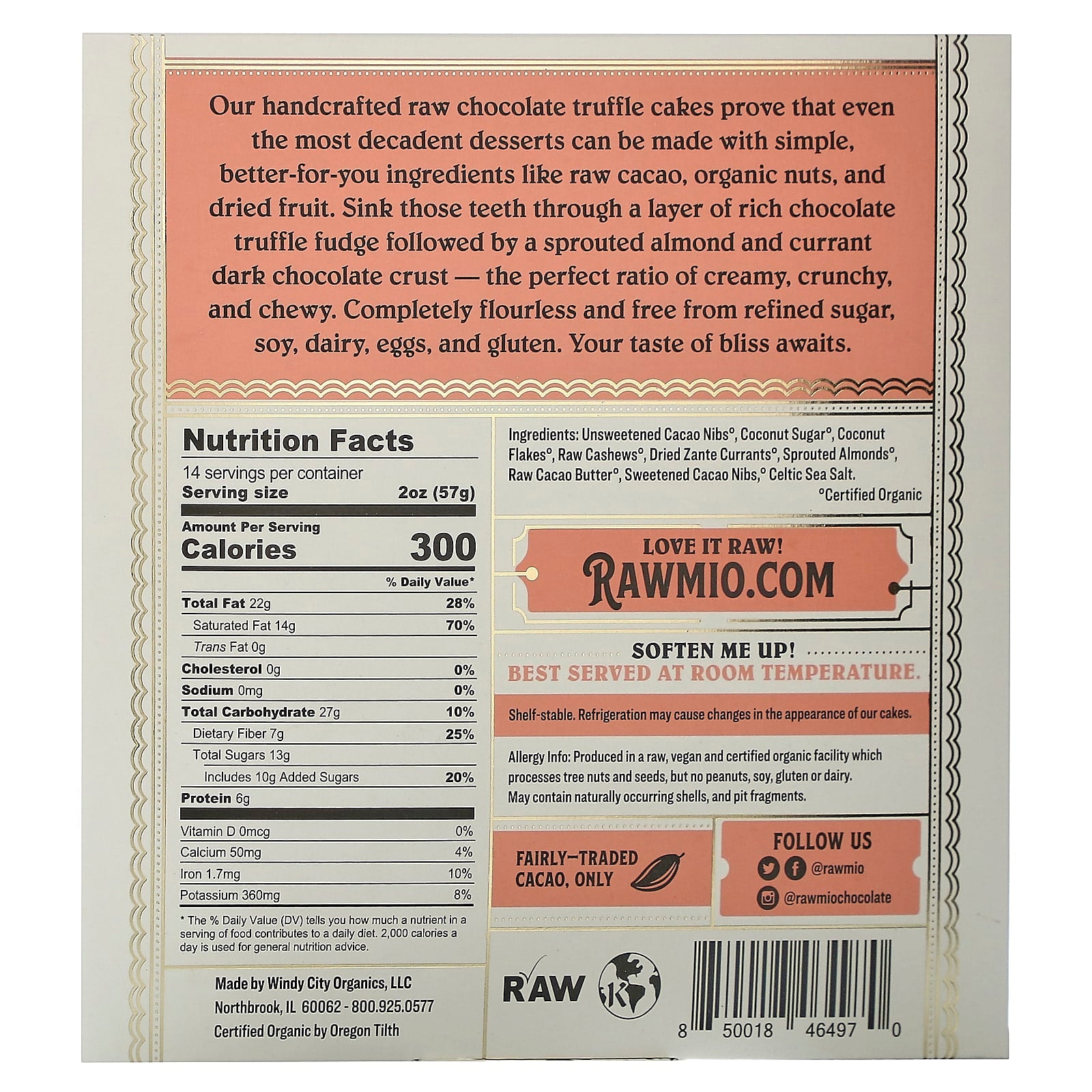 Rawmio, Organic Raw Chocolate Truffle Cake, 28 oz (794 g) - Image 2