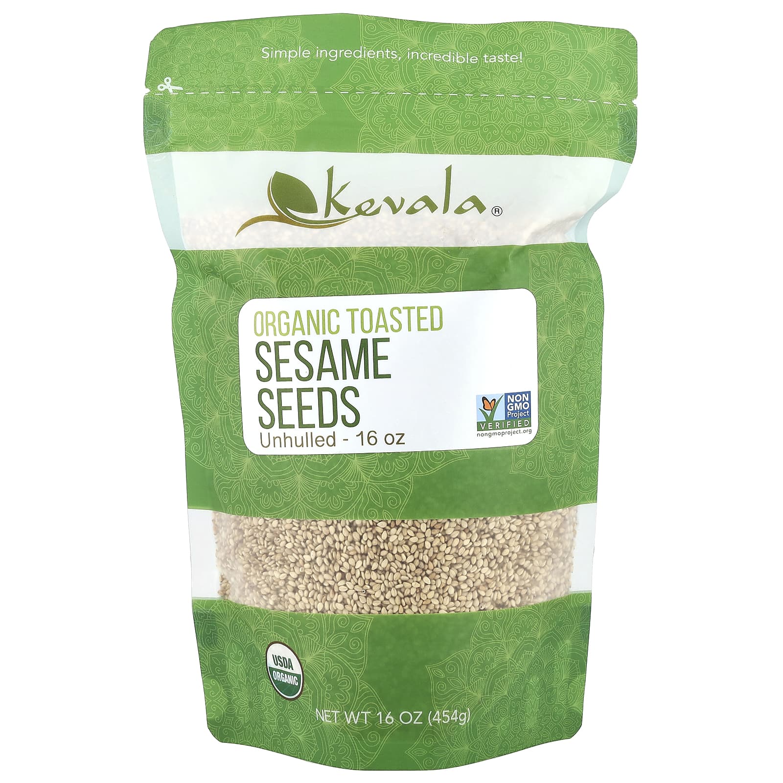 Kevala, Organic Toasted Sesame Seeds, Unhulled, 16 oz (454 g) - Image 1
