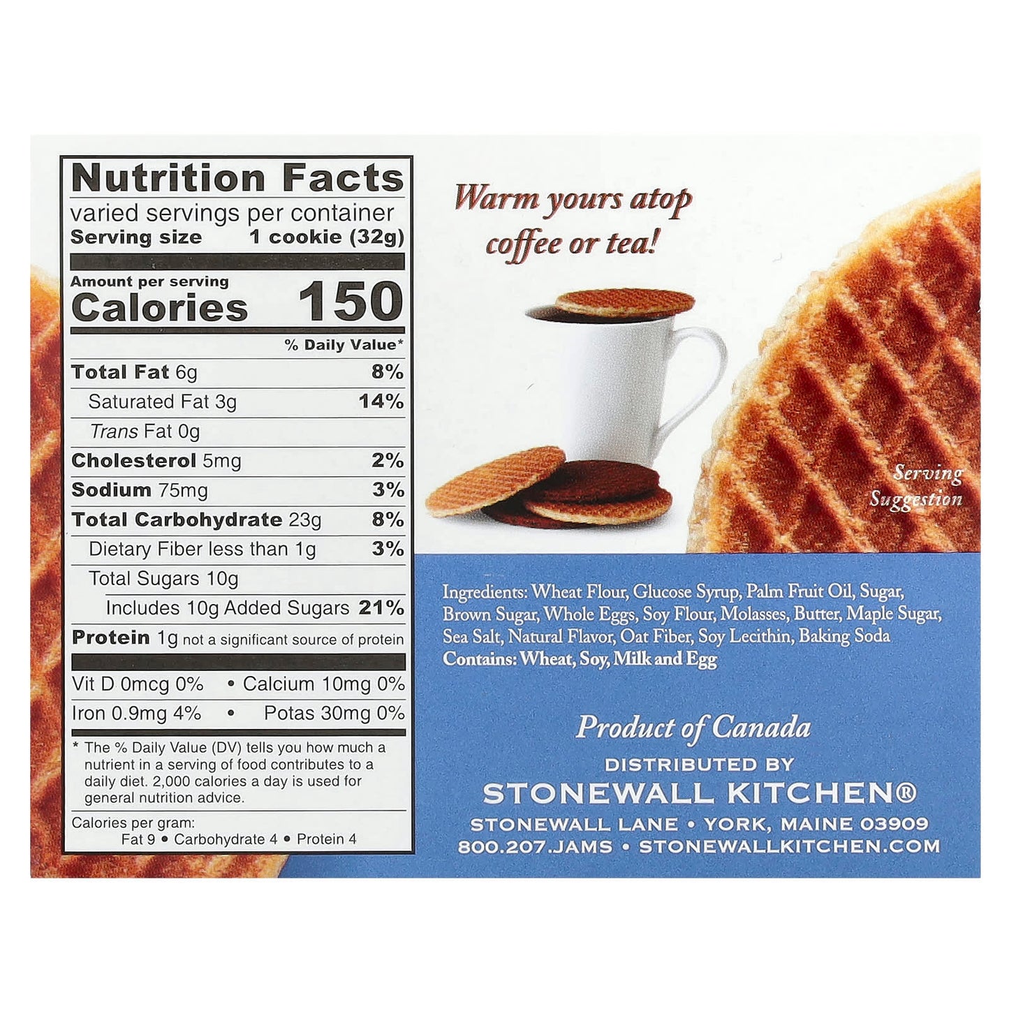 Stonewall Kitchen, Waffle Cookies, Maple Brown Butter, 8 Dutch Waffle Cookies, 1.1 oz (32 g) Each - Image 2