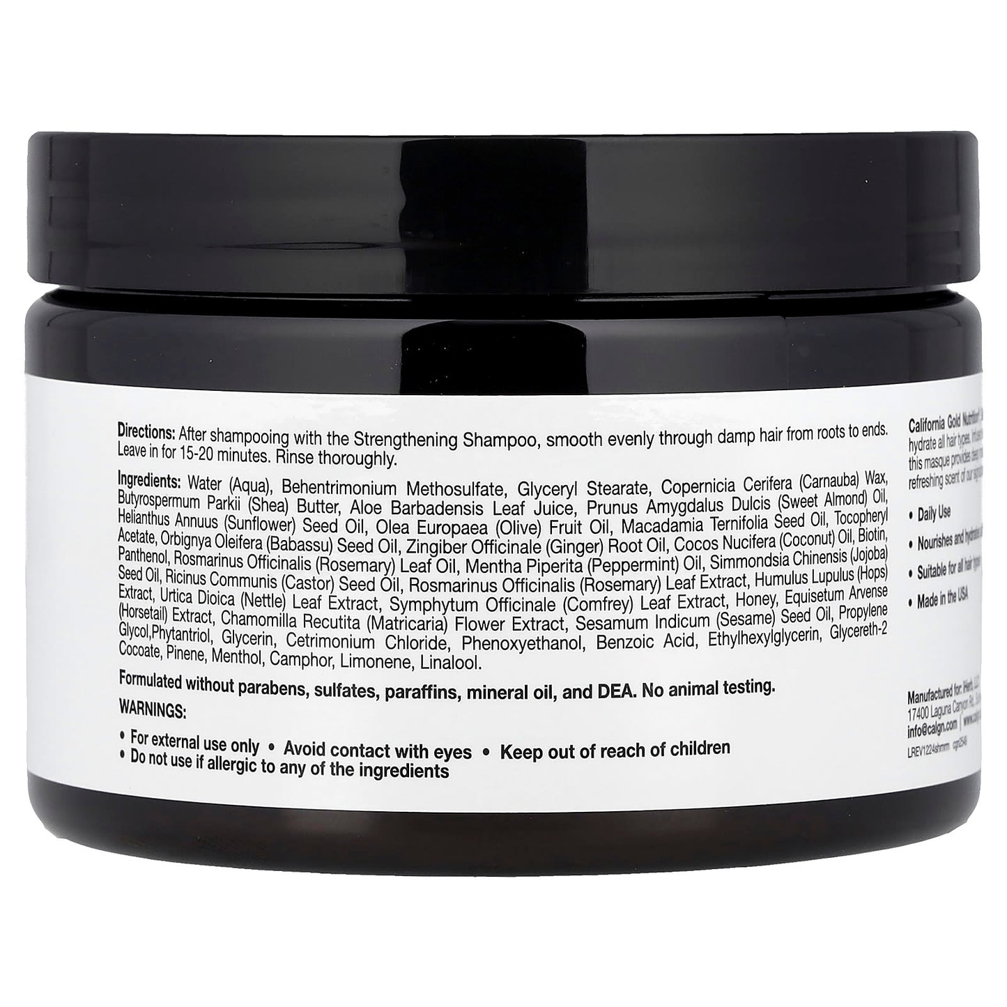 California Gold Nutrition Strengthening Hair Masque with Biotin, Rosemary Mint, 12 oz - Image 2