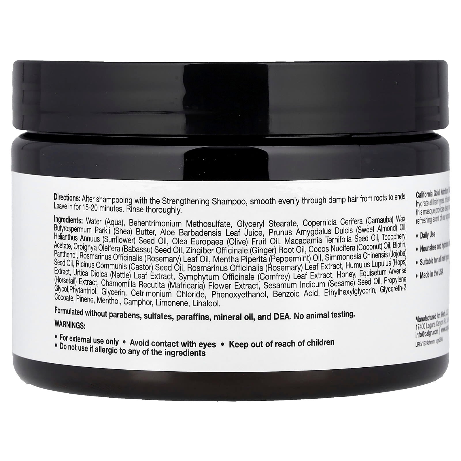 California Gold Nutrition Strengthening Hair Masque with Biotin, Rosemary Mint, 12 oz - Image 2