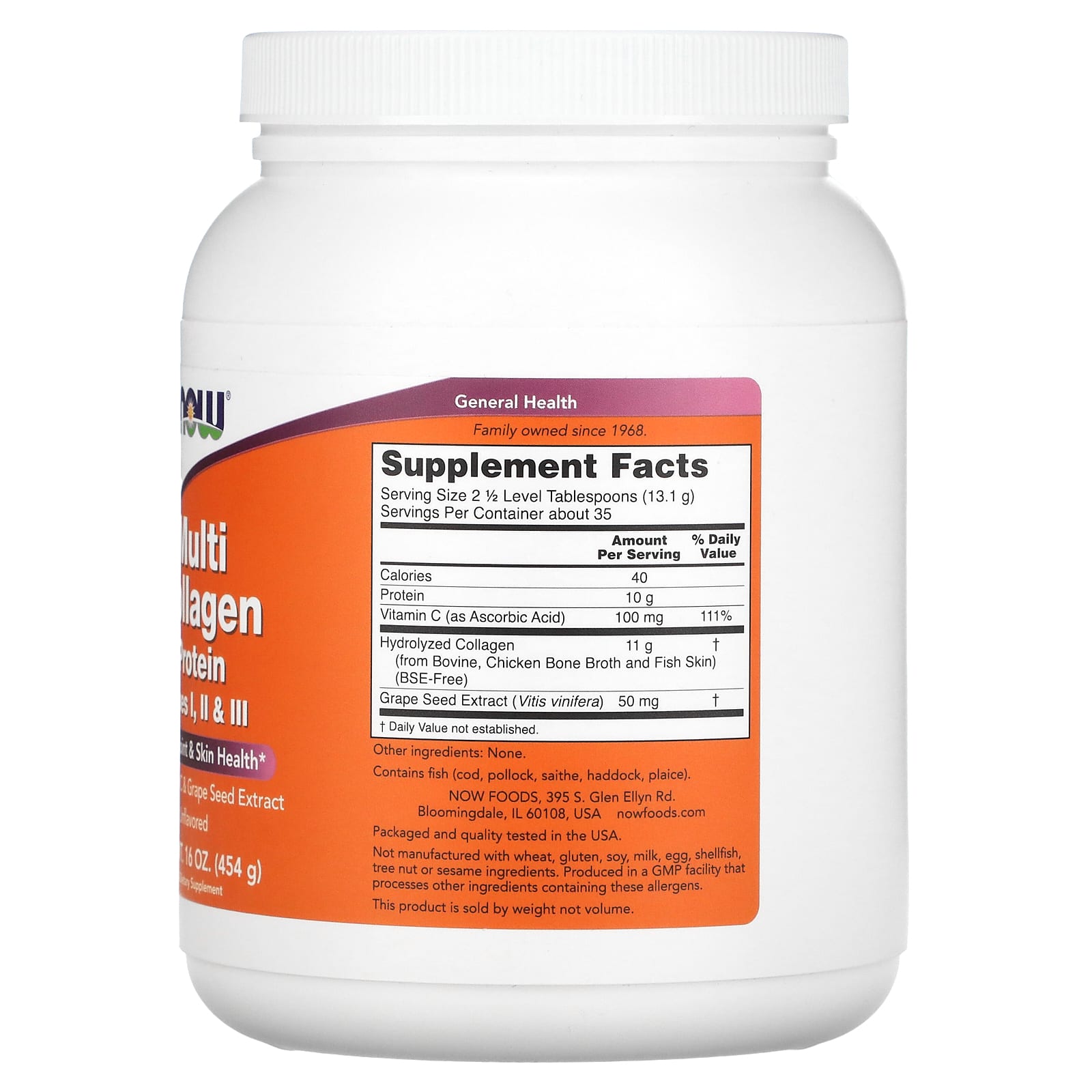 NOW Foods, Multi Collagen Protein, Type I, II & III, Unflavored, 16 oz (454 g) - Image 2