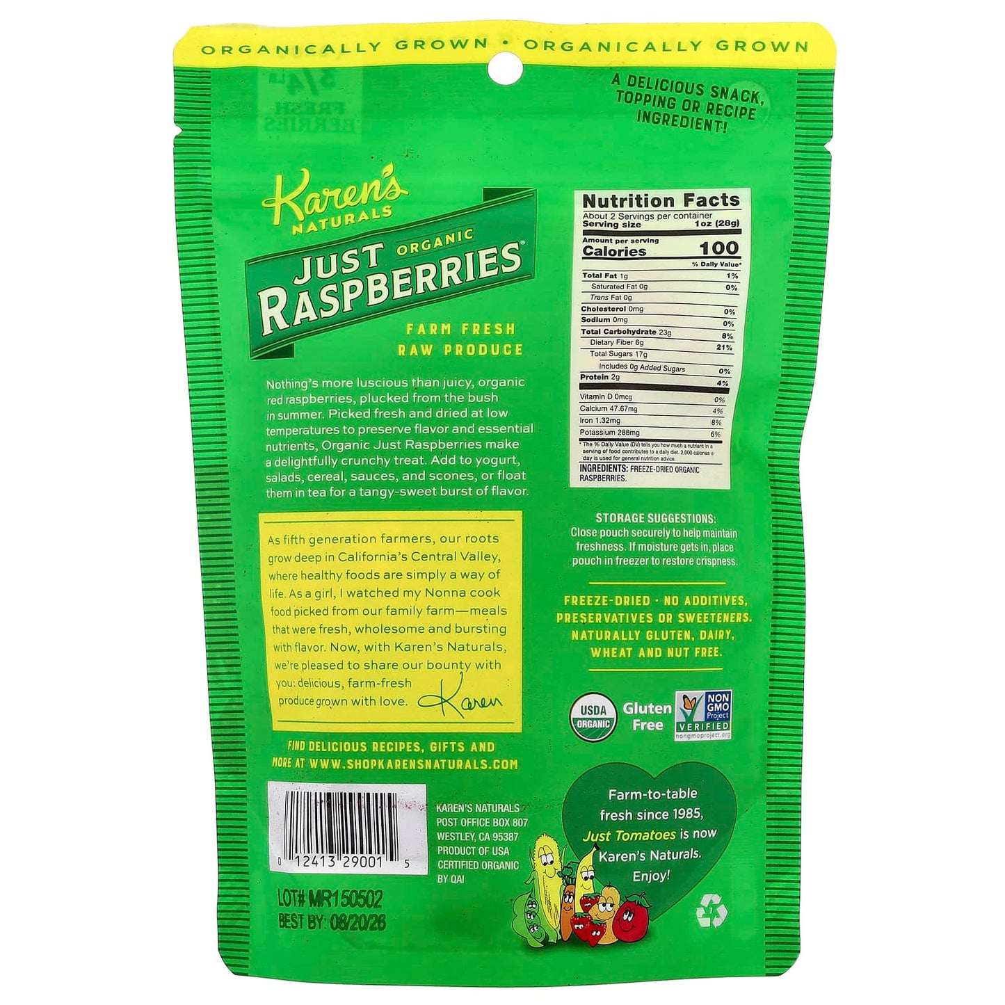 Karen's Naturals, Organic Just Raspberries, 1.5 oz (42 g) - Image 2