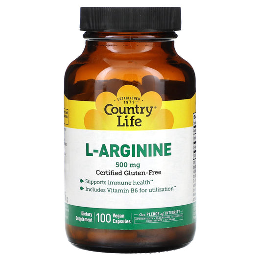 Country Life L-Arginine 500mg 100 Vegan Capsules for Immune Support - Image 1