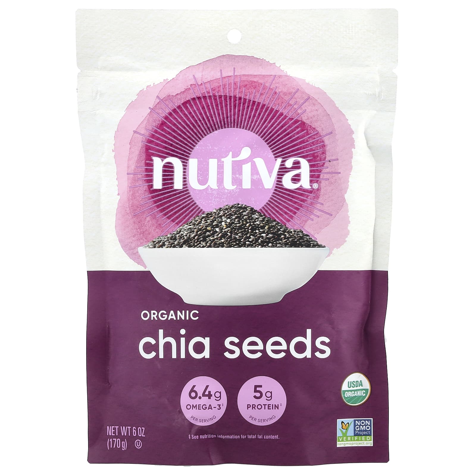 Nutiva, Organic Chia Seeds, 6 oz (170 g) - Image 1