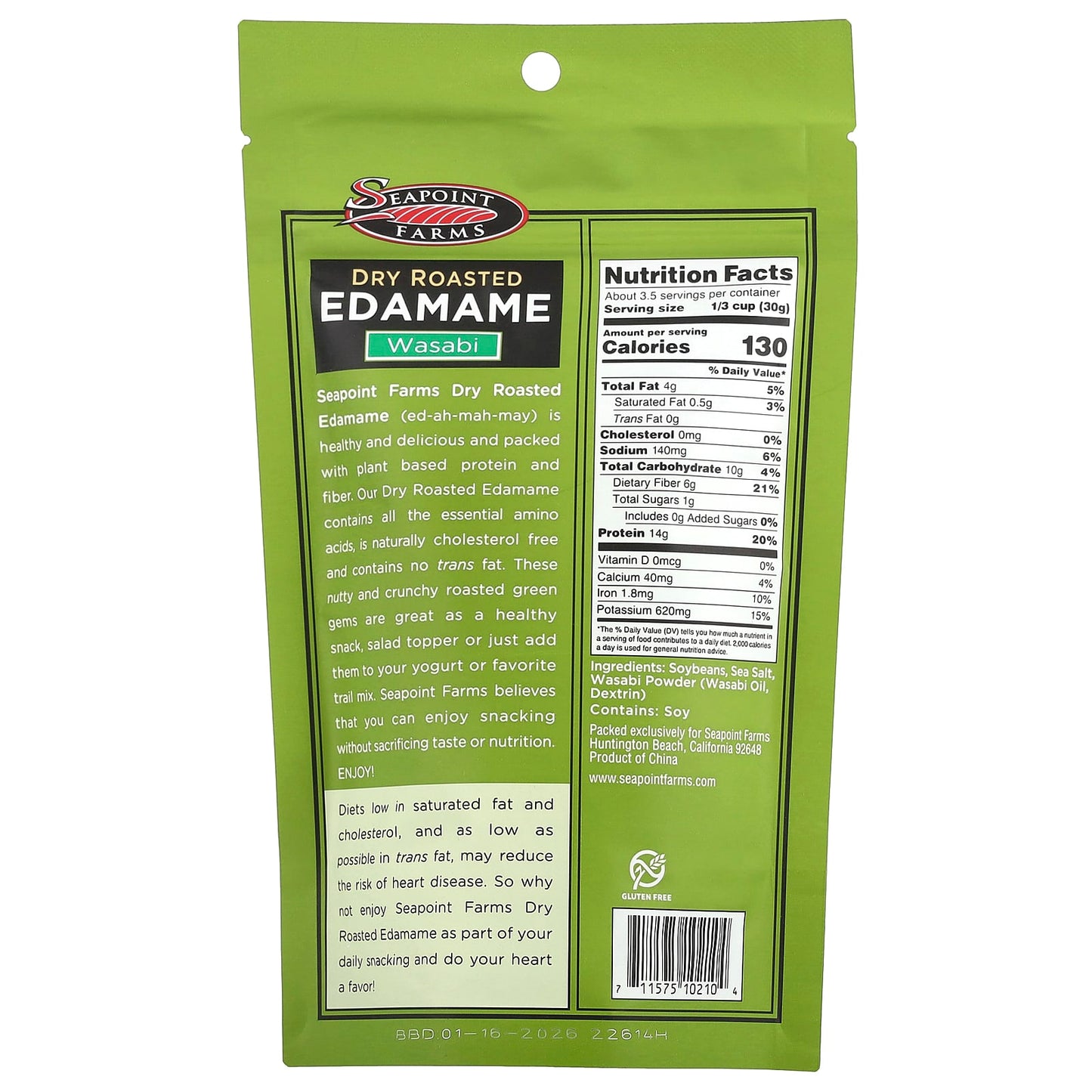 Seapoint Farms, Dry Roasted Edamame, Wasabi, 3.5 oz (99 g) - Image 2
