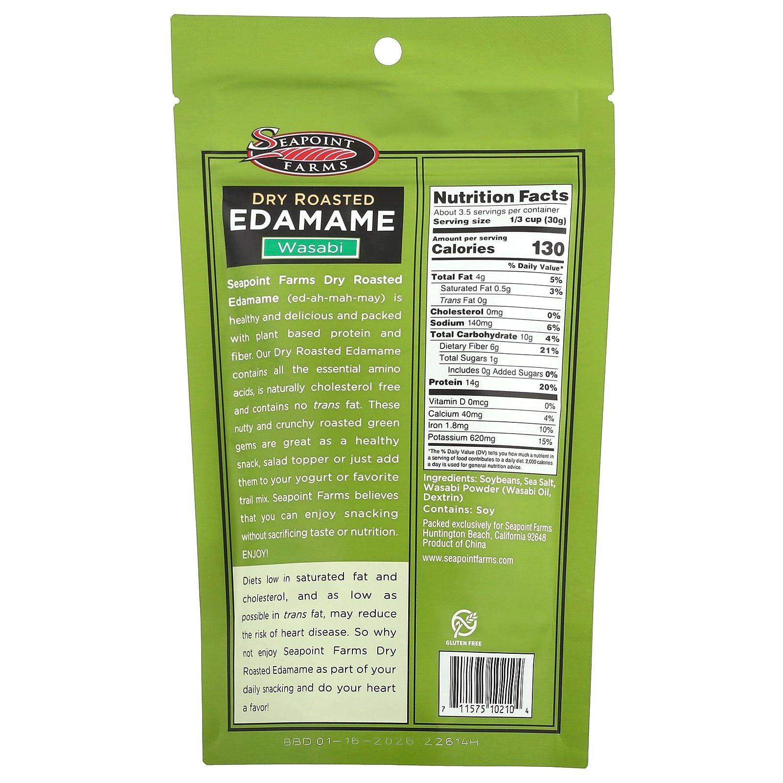 Seapoint Farms, Dry Roasted Edamame, Wasabi, 3.5 oz (99 g) - Image 2
