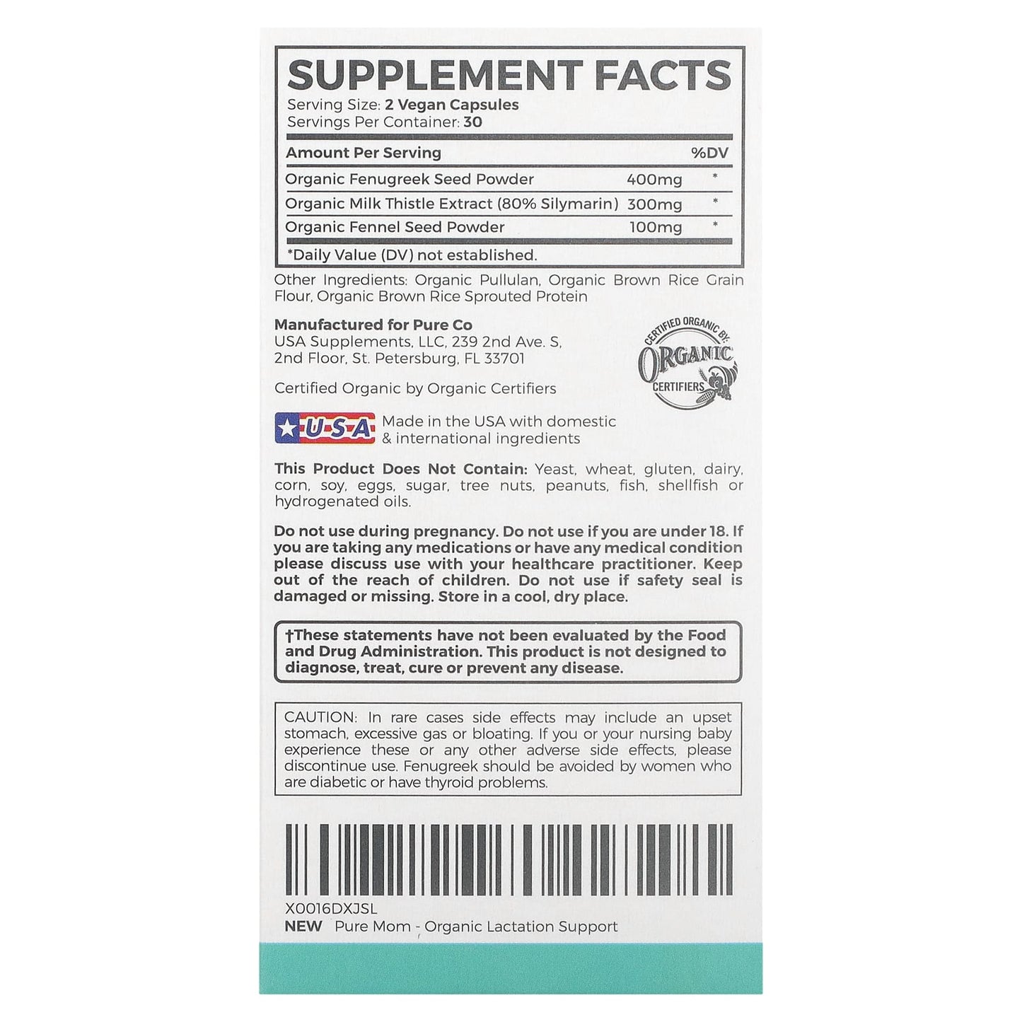 Pure Co., Pure Mom, Organic Lactation Support, 60 Vegan Capsules - Image 2
