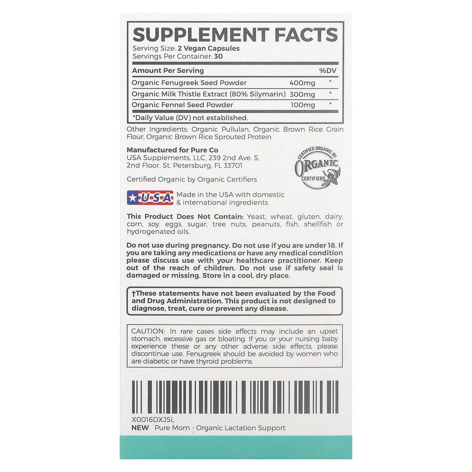 Pure Co., Pure Mom, Organic Lactation Support, 60 Vegan Capsules - Image 2