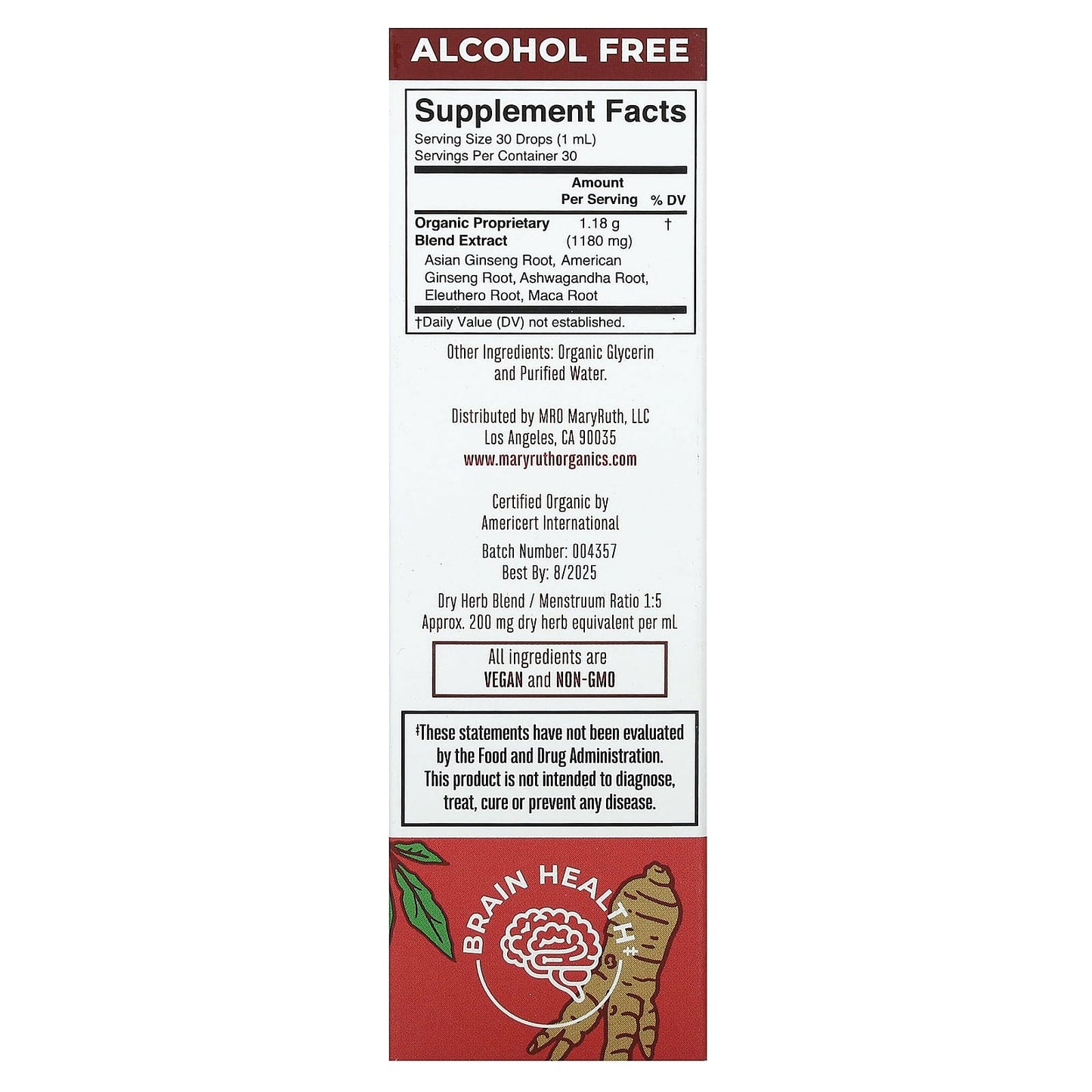 MaryRuth's, Organic Ginseng Vitality Liquid Extract, Alcohol Free, 1 fl oz (30 ml) - Image 2