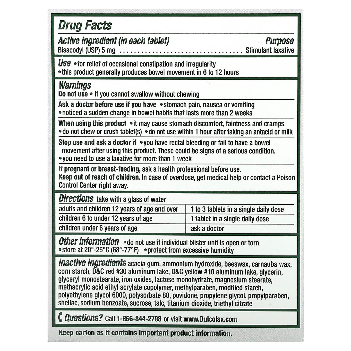 Dulcolax Constipation Relief - 50 Comfort Coated Tablets - Image 2