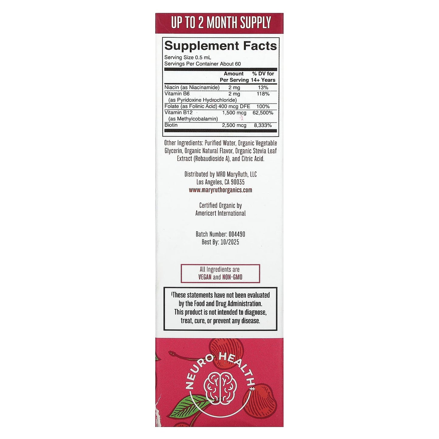MaryRuth's, Vegan B Complex Liquid Drops, Cherry, 1 fl oz (30 ml) - Image 2