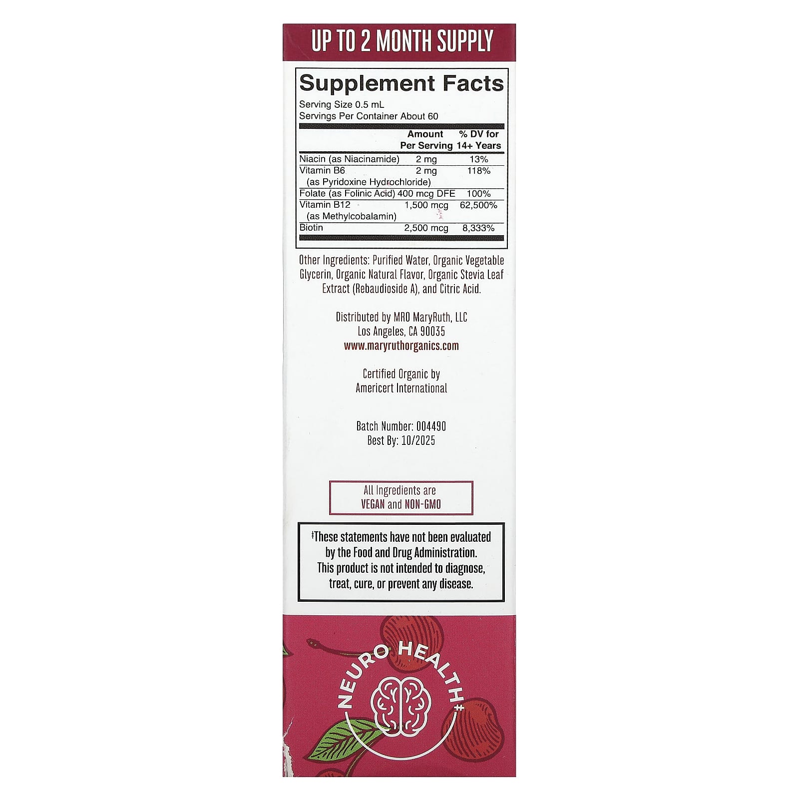MaryRuth's, Vegan B Complex Liquid Drops, Cherry, 1 fl oz (30 ml) - Image 2