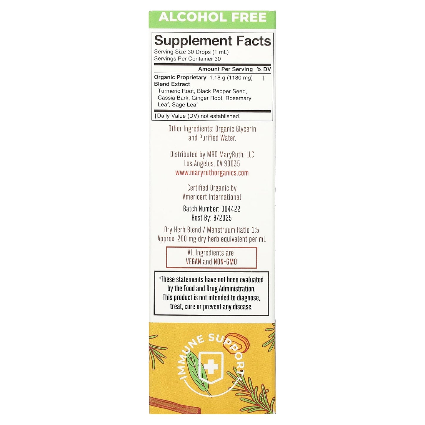MaryRuth's, Organic Turmeric Gold Liquid Extract, Alcohol Free, 1,180 mg, 1 fl oz (30 ml) - Image 2