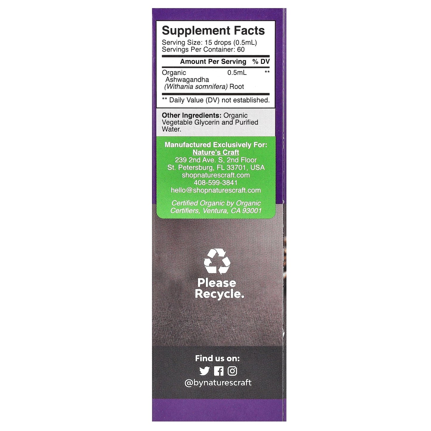 Nature's Craft, Organic Ashwagandha, 30 ml - Image 2