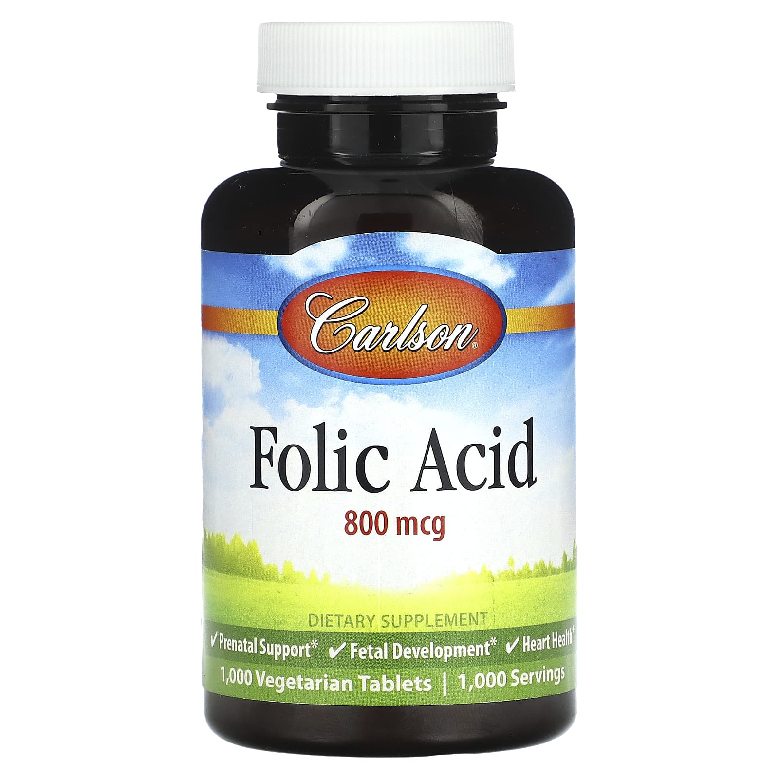 Carlson Folic Acid 800mcg, 1000mg Vegetarian Prenatal Support - Image 1