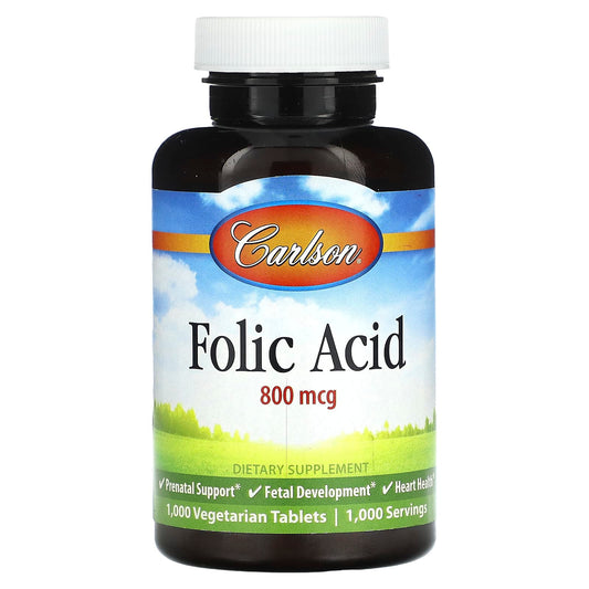 Carlson Folic Acid 800mcg, 1000mg Vegetarian Prenatal Support - Image 1