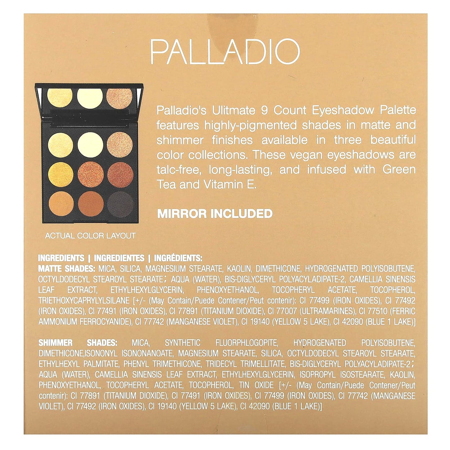 Palladio, Ultimate 9 Count Eyeshadow Palette, Golden Sand, 0.33 oz (9.6 g) - Image 2