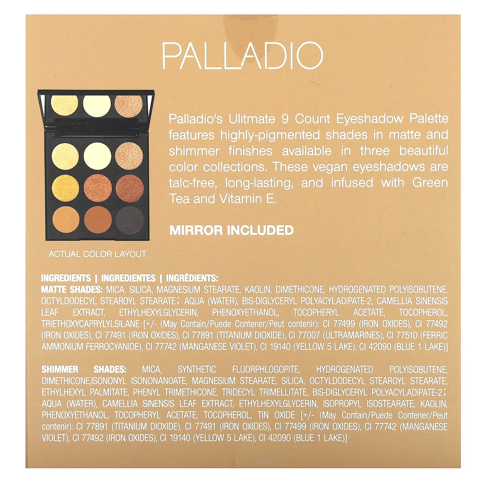 Palladio, Ultimate 9 Count Eyeshadow Palette, Golden Sand, 0.33 oz (9.6 g) - Image 2