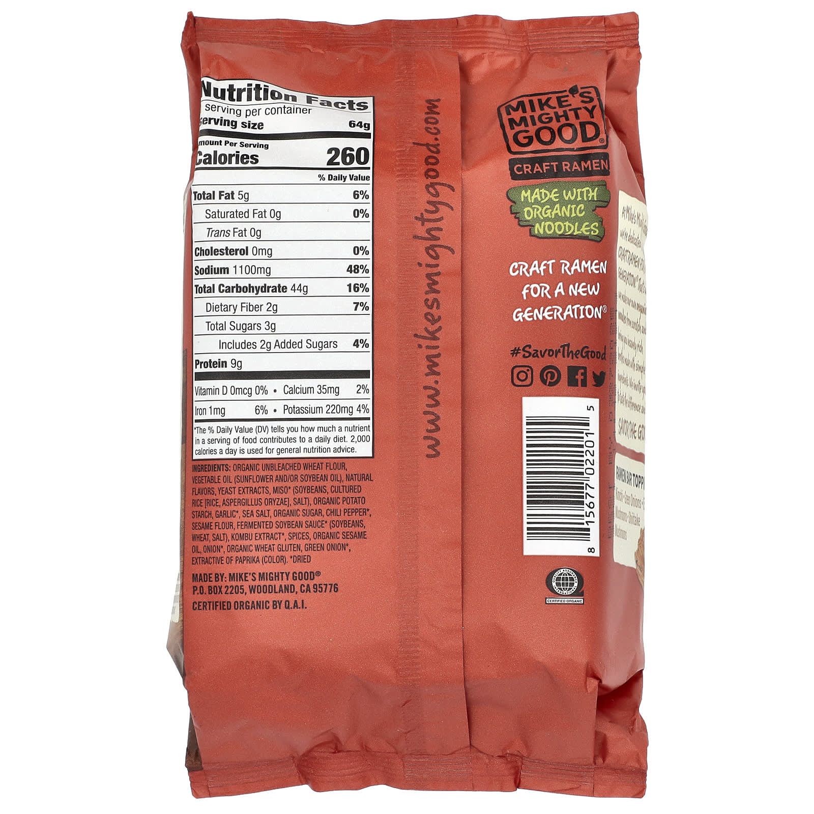Mike's Mighty Good, Craft Ramen, Vegetarian Kimchi Ramen Soup, 2.3 oz (64 g) - Image 2
