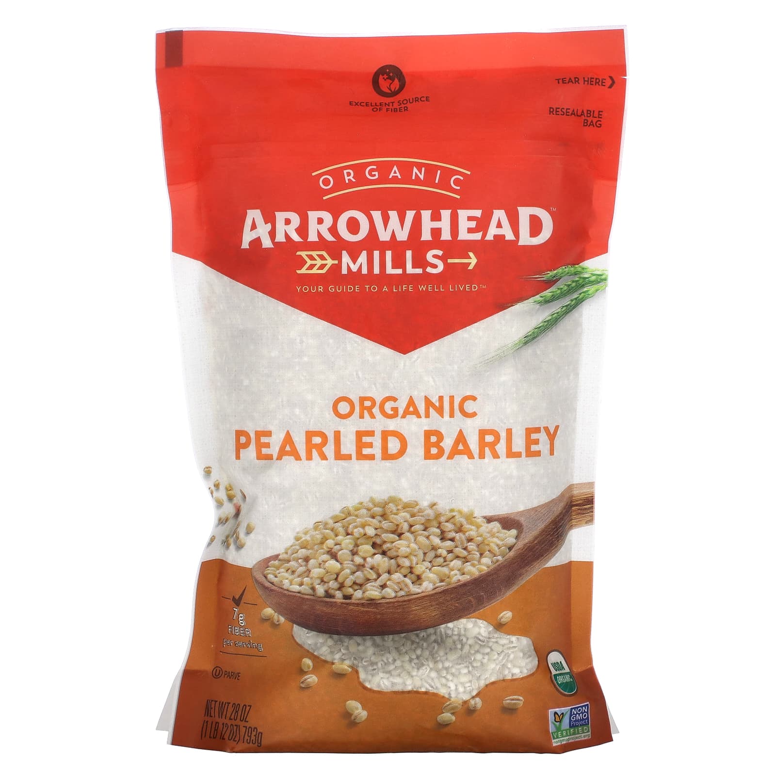 Organic Pearled Barley by Arrowhead Mills, 28 oz (793 g) - High Fiber, Non-GMO - Image 1