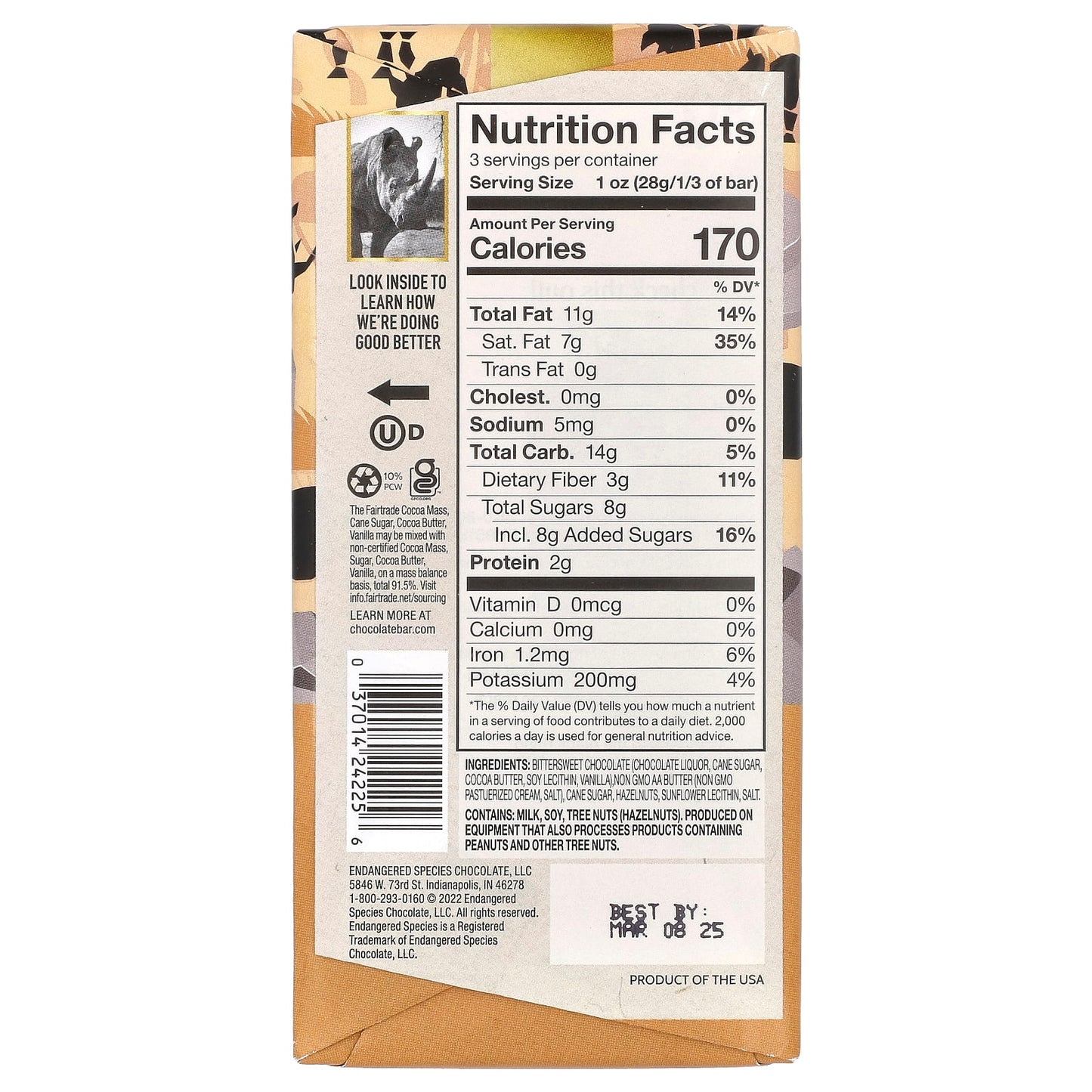 Rich Hazelnut Toffee Dark Chocolate Bar by Endangered Species - Image 2