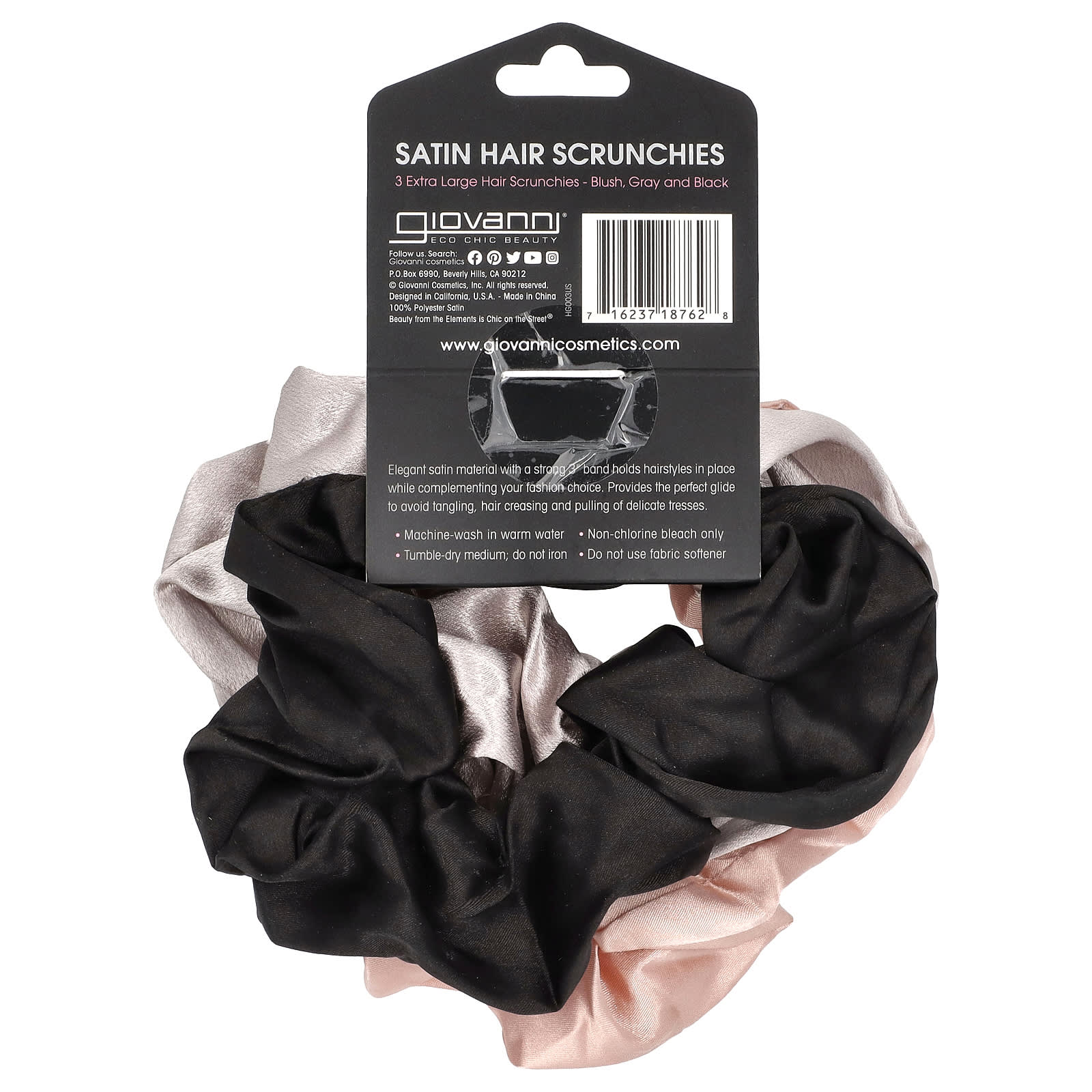 Giovanni Satin Hair Scrunches - Blush, Gray & Black, 3 Counts - Image 2