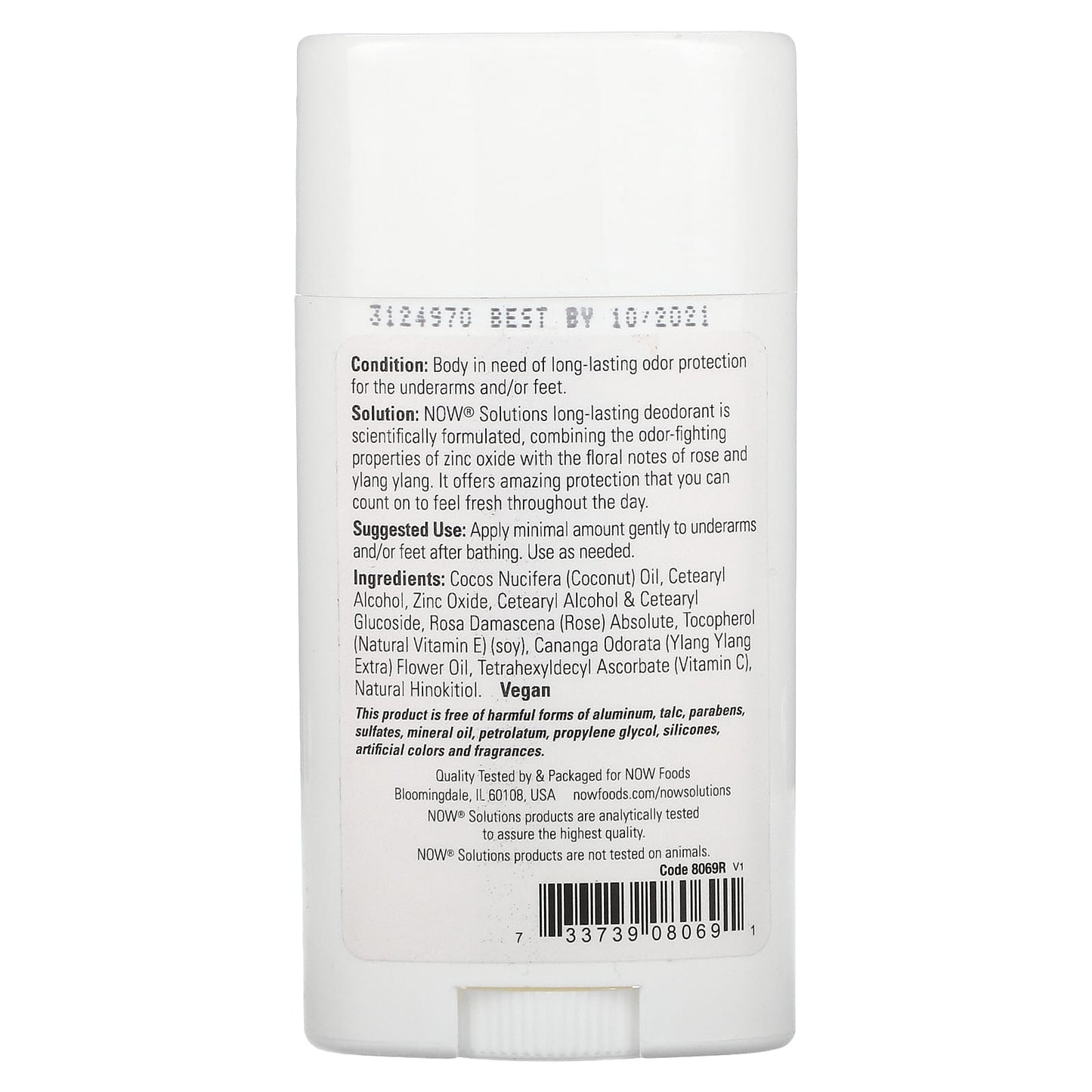NOW Foods, Long Lasting Deodorant, Rose + Ylang Ylang, 2.2 oz (62 g) - Image 2
