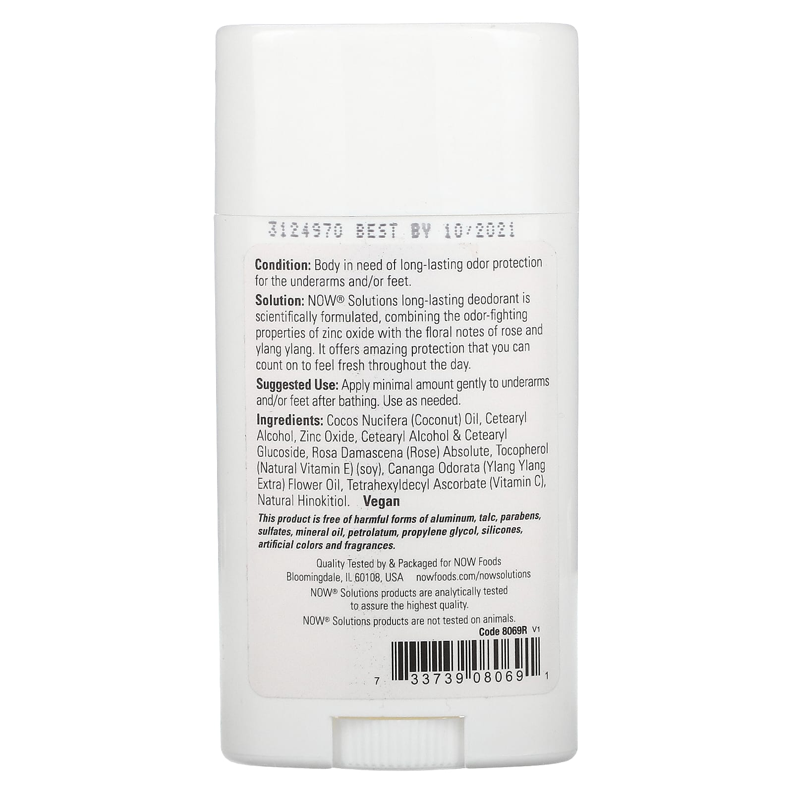 NOW Foods, Long Lasting Deodorant, Rose + Ylang Ylang, 2.2 oz (62 g) - Image 2